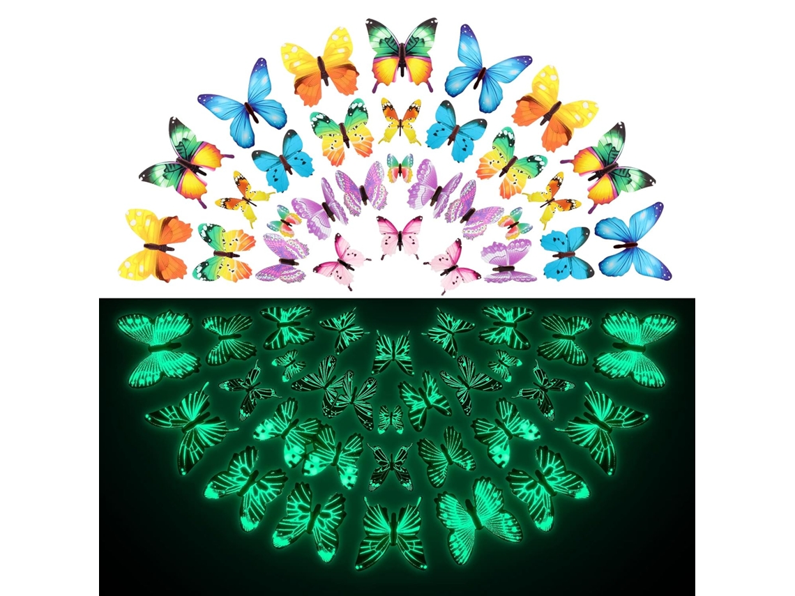 Decalques de Parede de Borboleta com 96 Peças Que Brilham no Escuro Decoração de Borboletas Adesivos Removíveis 3D Luminosos Murais ZMDECQNA