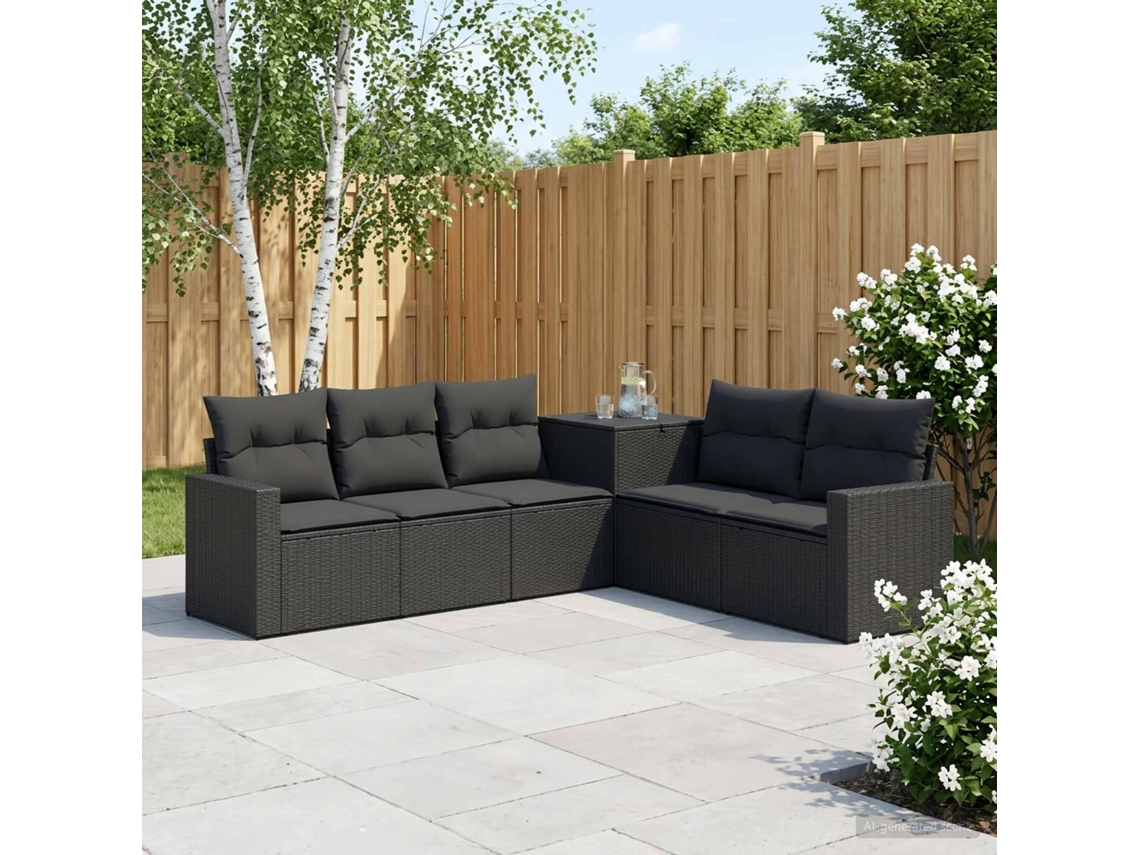 Vidaxl Conjunto De Sofás 7 Unid. Preto Rattan Poliéster E Aço