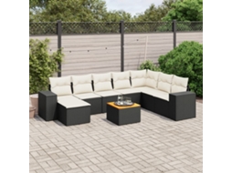 Vidaxl 9 Pcs Conjunto De Sofás P/ Jardim C/ Almofadões Vime Pe Preto