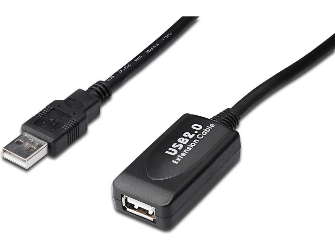 Cabo USB DIGITUS USB A/USB A 25 m Macho/Fêmea Preto