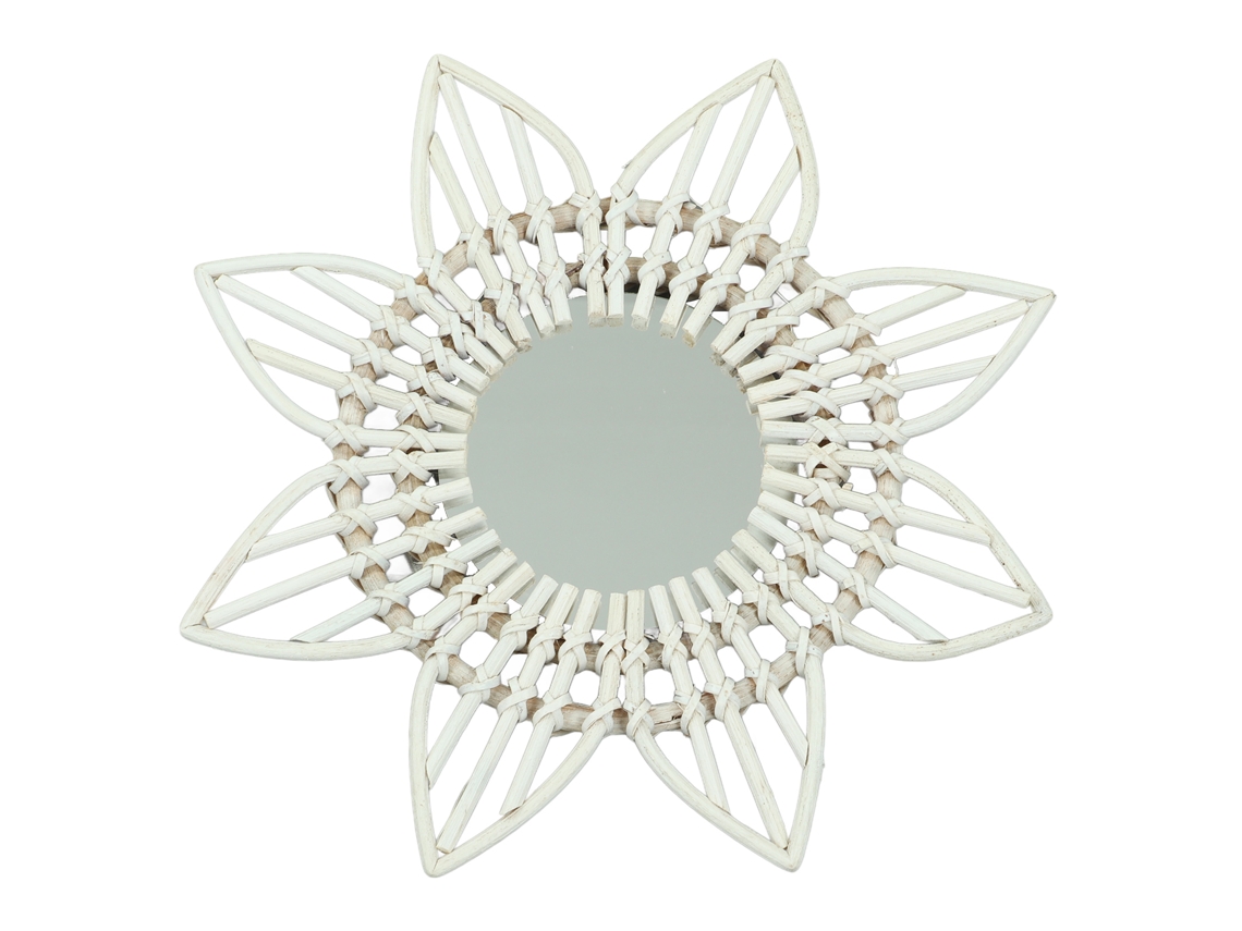 Espelho de Parede Rattan Flor Branca LAXISCREED