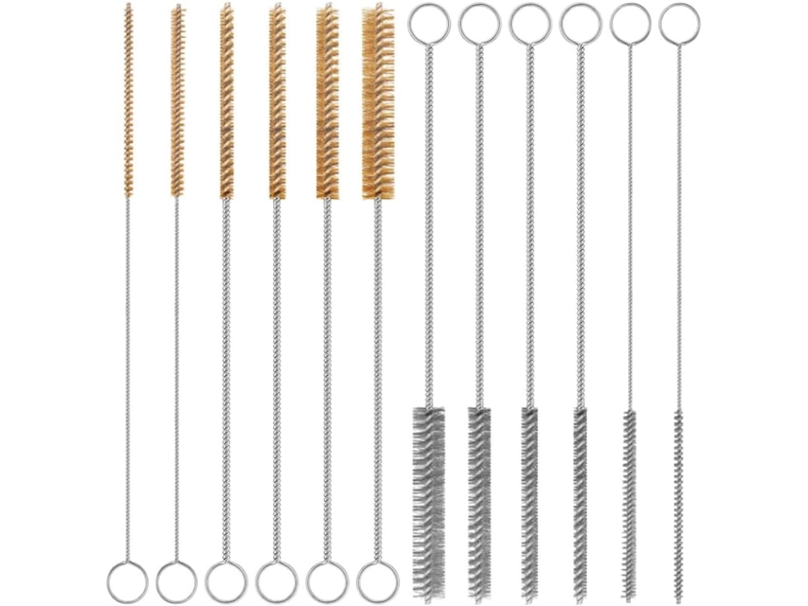 Conjunto De 12 Escovas Arame Latão E Aço Inoxidável, 30cm 12 Polegadas, Para Limpeza De Tubos E Orifícios