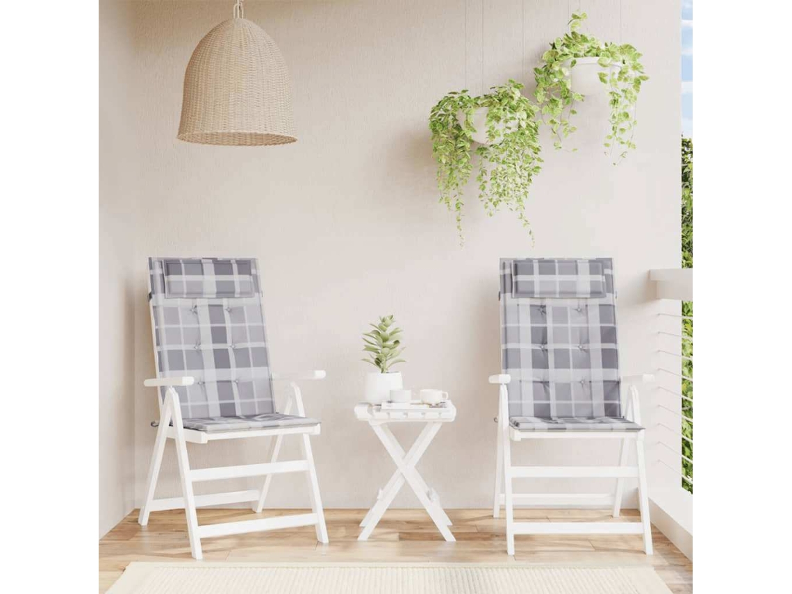 Vidaxl Almofadões Cadeira Encosto Alto 2pcs Tecido Oxford Xadrez Cinza