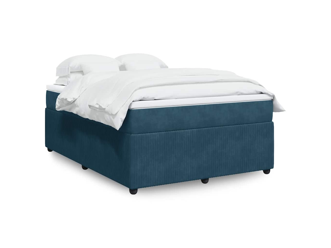 Vidaxl Cama Com Molas/colchão 160x200 Cm Veludo Azul-escuro