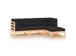 Conjunto Lounge Jardim 4 Peças C/ Almofadões Pinus Maciço Dkd Home Decor