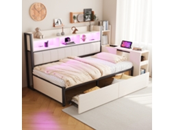 Cama Sofá 90x200cm Branca Gavetas Compartimentos Tomadas Iluminação Led