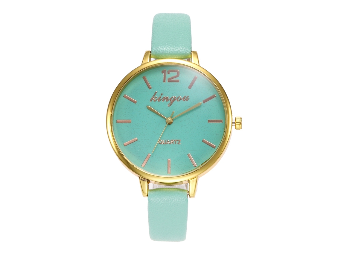 Relógio de Pulso Feminino de Quartzo Simples com Cinto de Couro Artificial Cor Menta