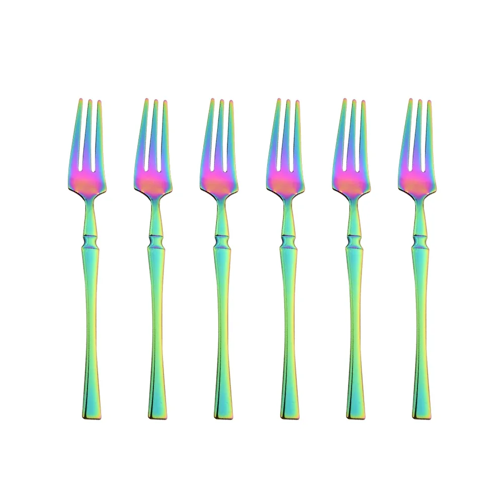 Garfinhos Pequenos para Frutas em Aço Inoxidável , Utensílios de Mesa para Cozinha. MDUG (coloridos, Conjunto de 6 Peças)