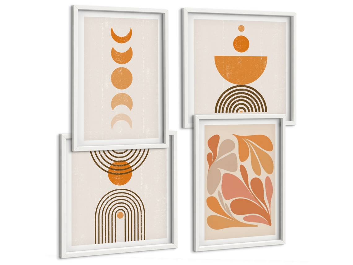 Composição De Quadros Flores Estilosas E Geometria Espelharte (4 Peças)