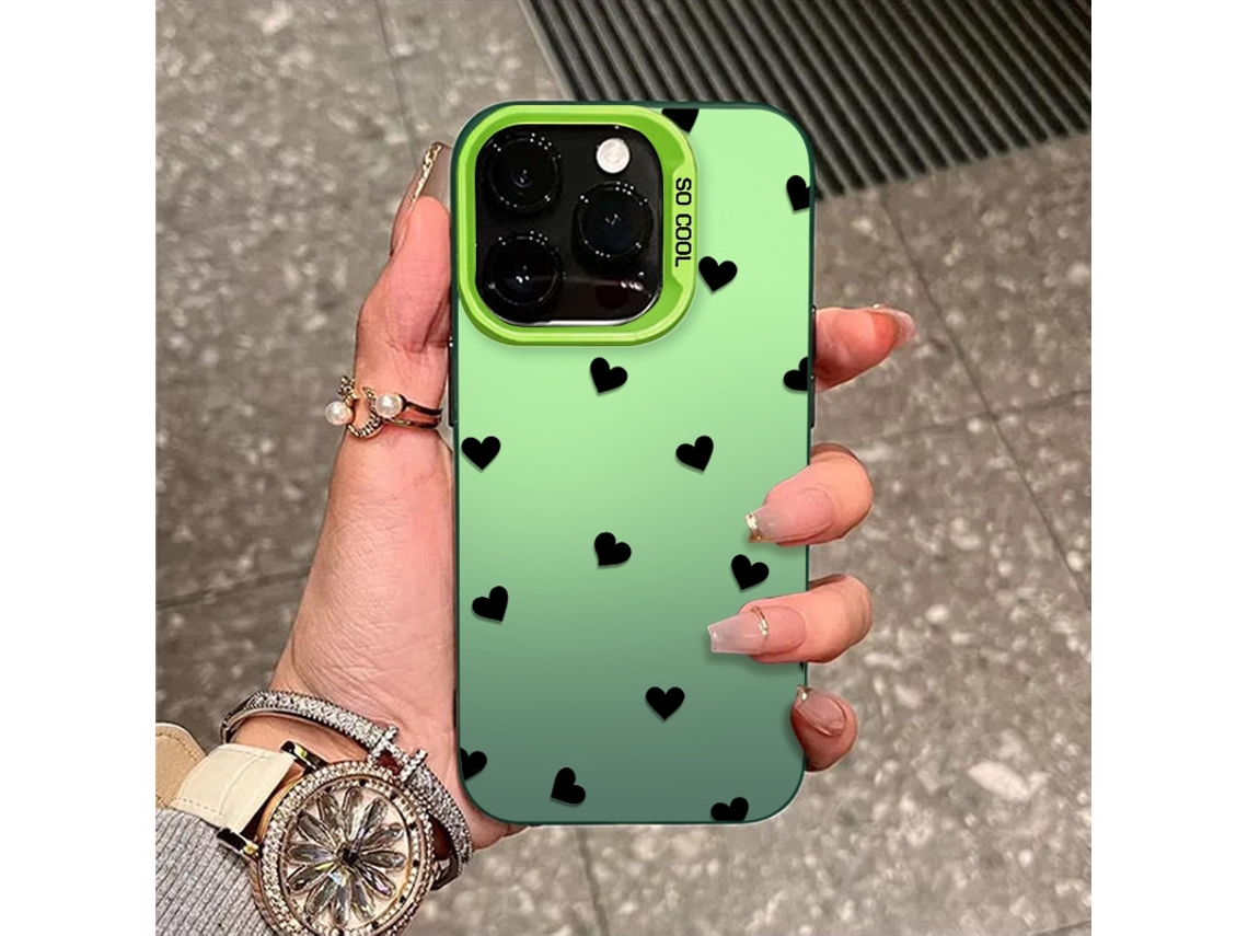 Capa Para Iphone 17 Pro Laser Heart H318p1 Verde Com Pontos Em Formato De Coração