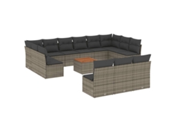 Conjunto 14 sofás p/ jardim c/ almofadões VIDAXL vime PE cinzento