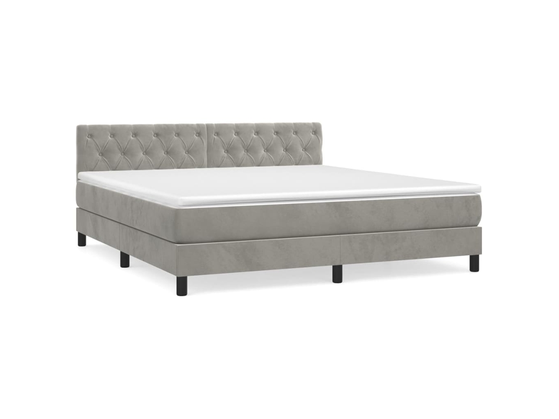 Cama com Molas e Colchão Veludo Cinzento Claro MAISON EXCLUSIVE (160x200 cm)