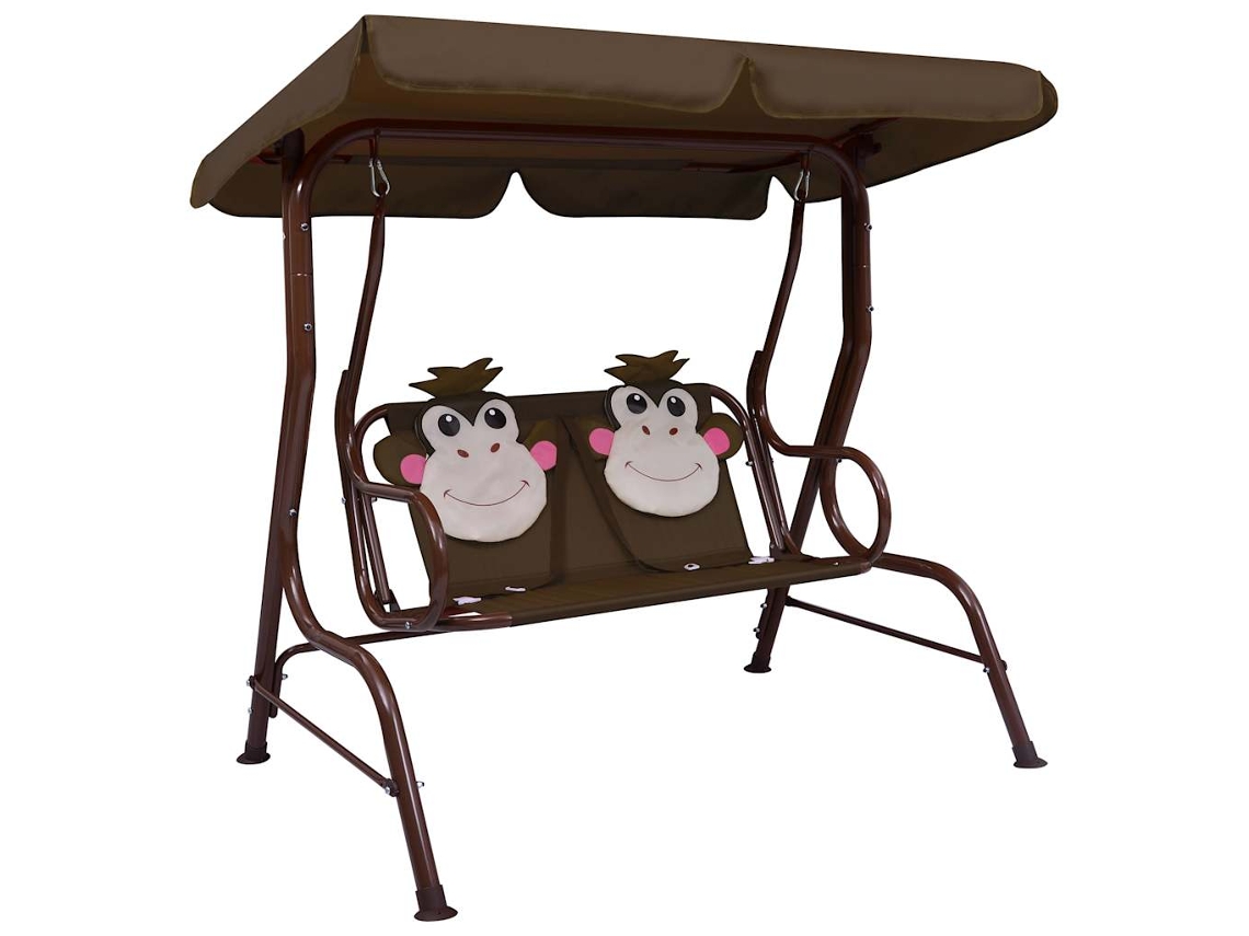 Vidaxl Banco De Baloiçar Para Crianças 115x75x110 Cm Tecido Castanho