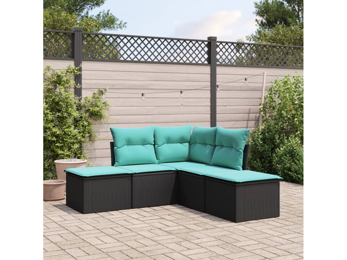 Vidaxl 5 Pcs Conjunto Sofás De Jardim Com Almofadões Vime Pe Preto