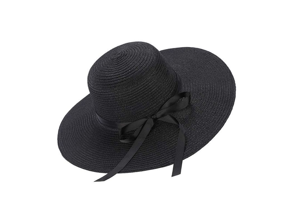 2026 sombrero de Paja para Mujer Verano Con Nudo Plegable Sombrero de Sol Uv50+ Negro