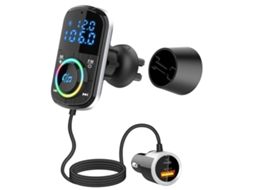 Transmissor Fm Bluetooth para Carro -YIZHOOD Chamada Viva-Voz Comando de Voz e Controles de Música Carregador Usb e Tipo C Preto