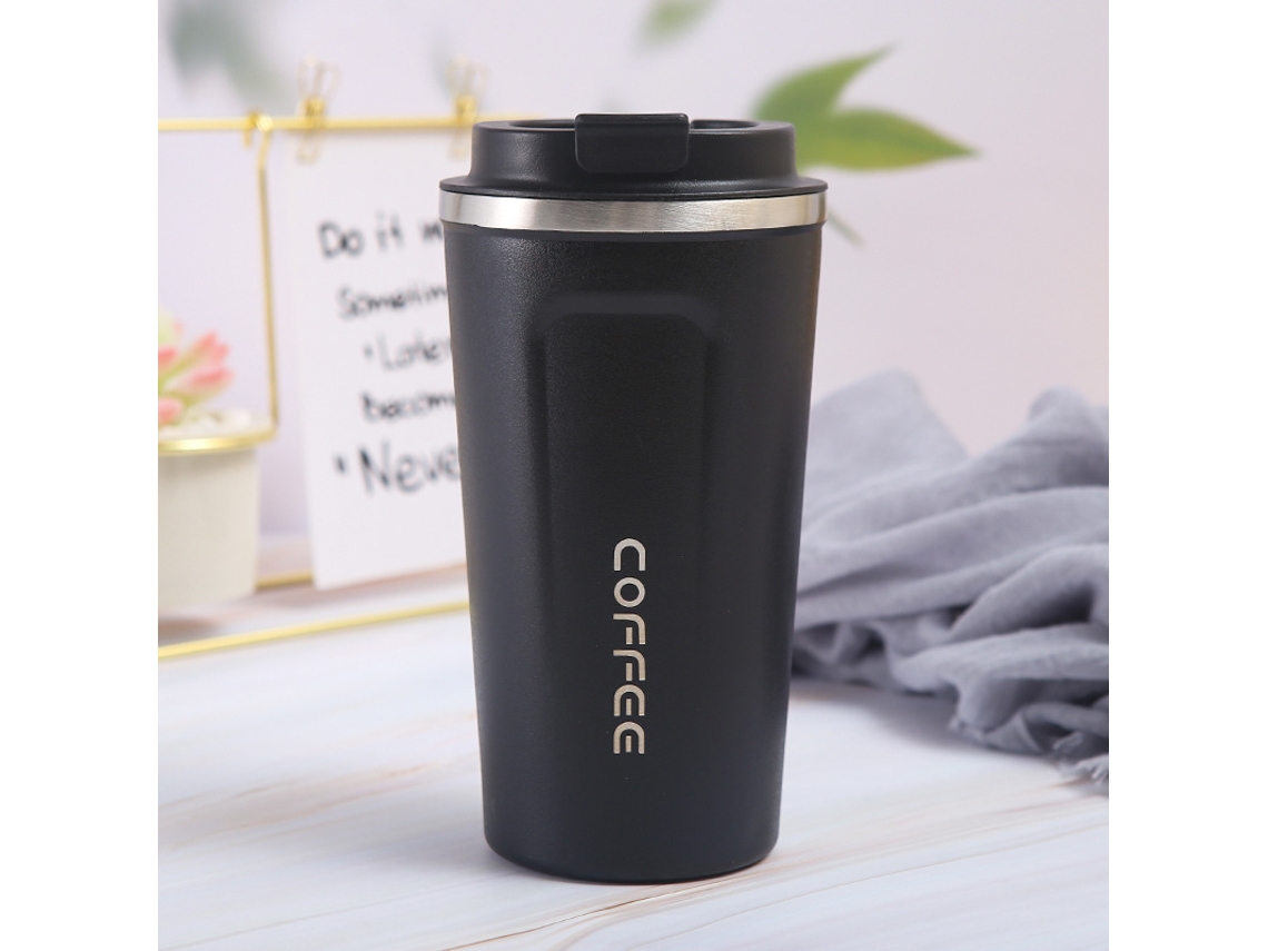 Taza Térmica de Viajes Reutilizable Ecológica de Acero Inoxidable de Doble Pared para Café (510ml Negro)