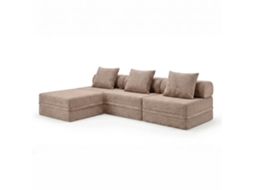 Sofá Modular 3+1+puff Convertível Veludo Listado Taupe SKOFFA