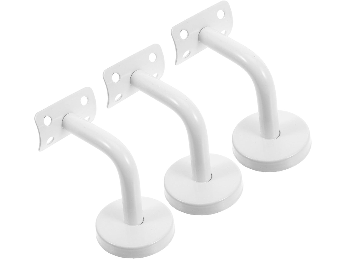 Conjunto De 3 Suportes De Aço Inoxidável Para Corrimão De Escada Na Cor Branca, Com Fixação Inclusa.