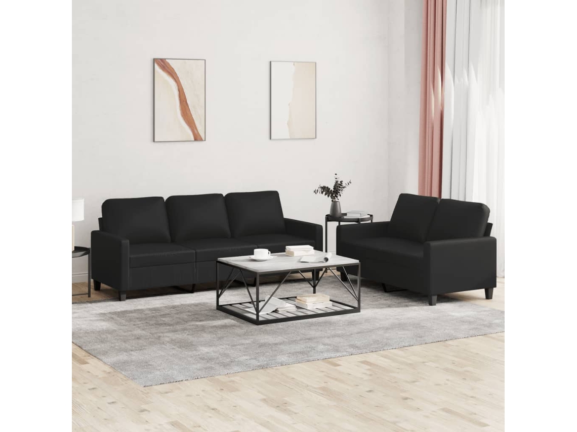 Vidaxl 2 Pcs Conjunto De Sofás Com Almofadões Couro Artificial Preto