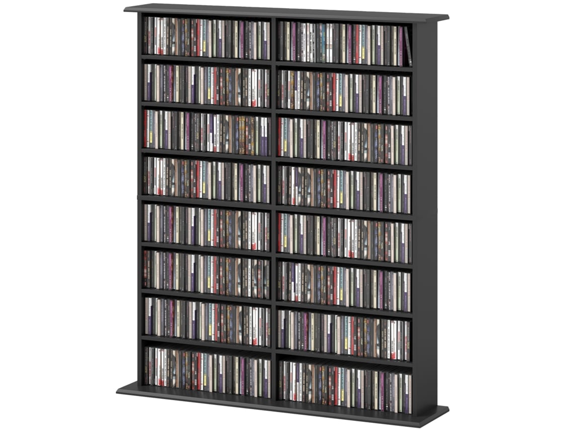 Armazenamento De Cds E Dvds Com 16 Compartimentos E 12 Prateleiras Ajustáveis, Para Utilização Prática, Acabamento Resistente