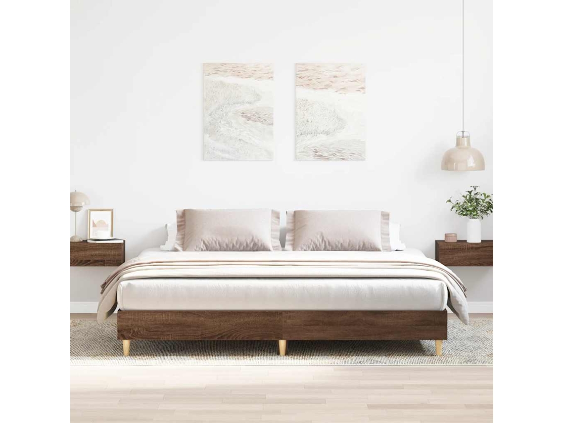 Vidaxl Estrutura De Cama S/ Colchão Deriv. Madeira Carvalho Castanho