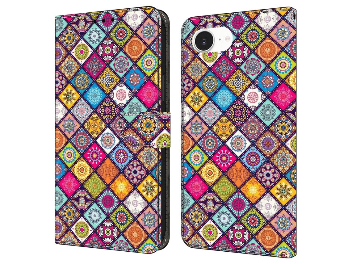 Capa Para Iphone 16e Com Compartimento Para Cartão, Estampada, Flexível E Em Couro Pu, Estilo Flip, Colorido