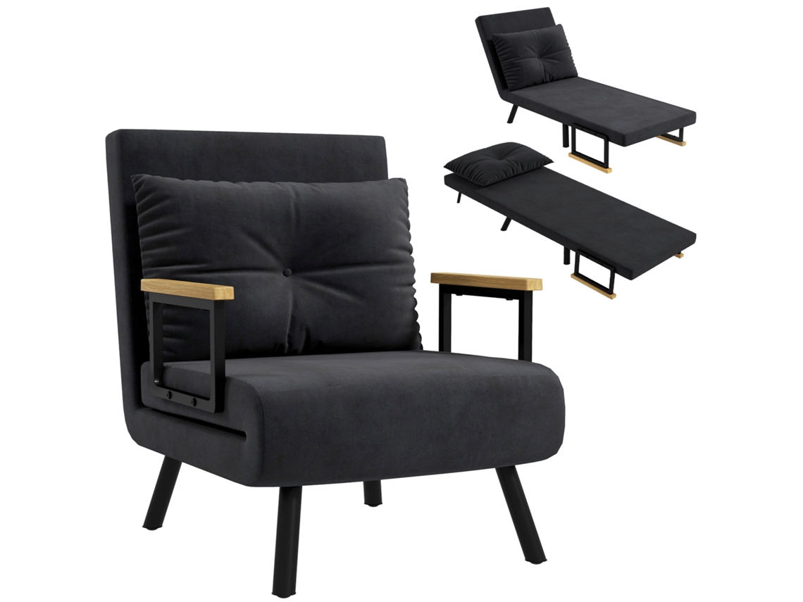 Poltrona CHEZMOI 4 em 1, conversível em cama, chaise longue, pufe, com encosto ajustável, cor creme