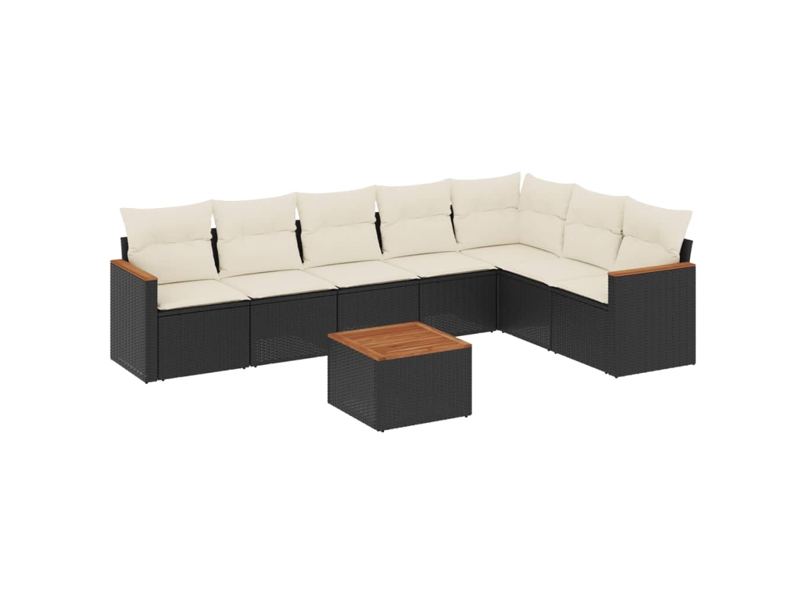 Conjunto 8 sofás de jardim VIDAXL com almofadões vime PE preto