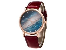 Relógio de pulso para casal com strass, estampa estrelada, couro PU casual, marrom