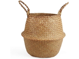 Cesta De Panza Tejida De Hierba Marina Para Almacenamiento, Maceta Y Ropa