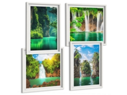 Pinturas Murais Modernas Paisagens De Montanha Com Rio Moldura Branca Pinturas De Quarto Espelharte (conjunto De 4 Imagens)