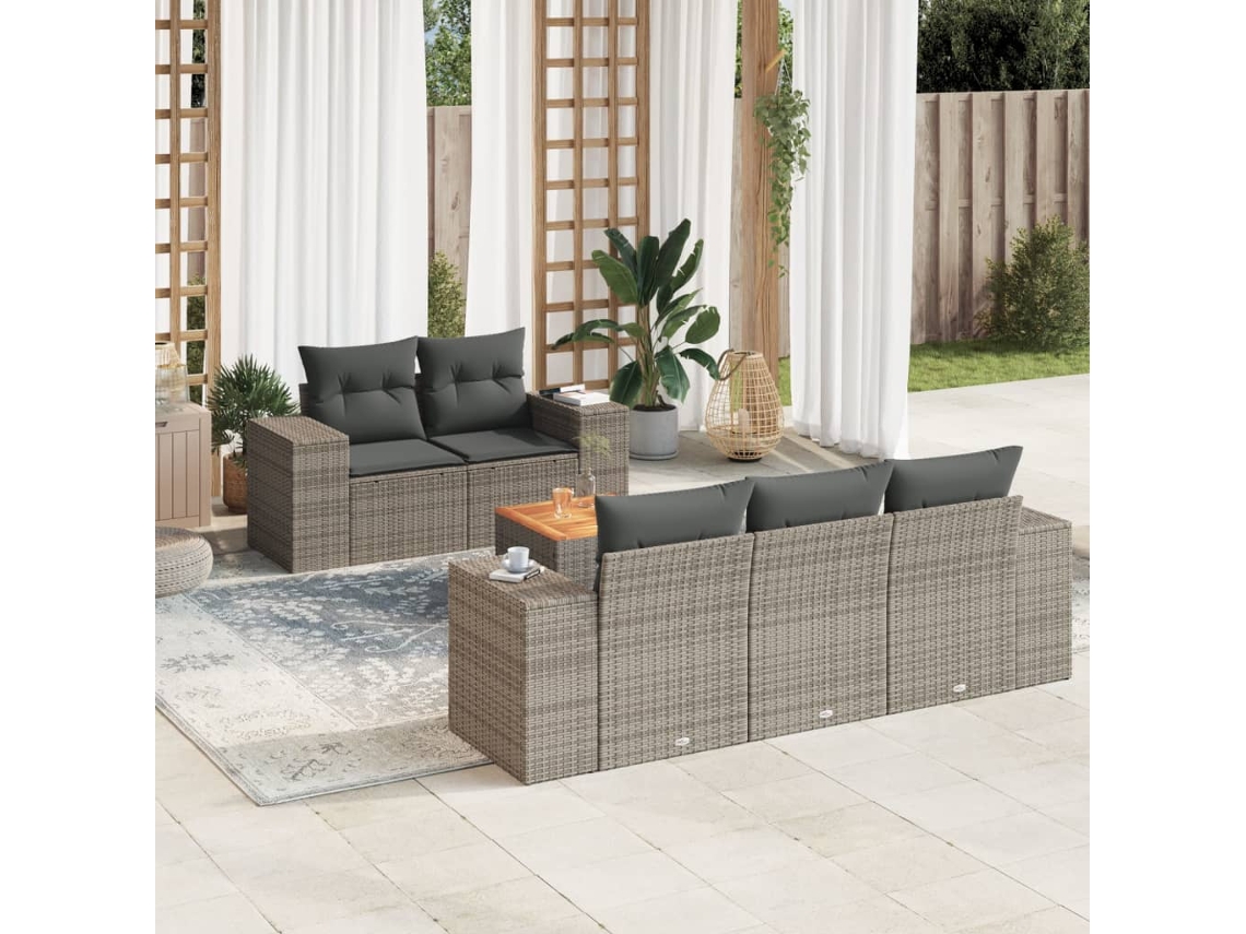 Vidaxl 6 Pcs Conjunto Sofás De Jardim Com Almofadões Vime Cinzento