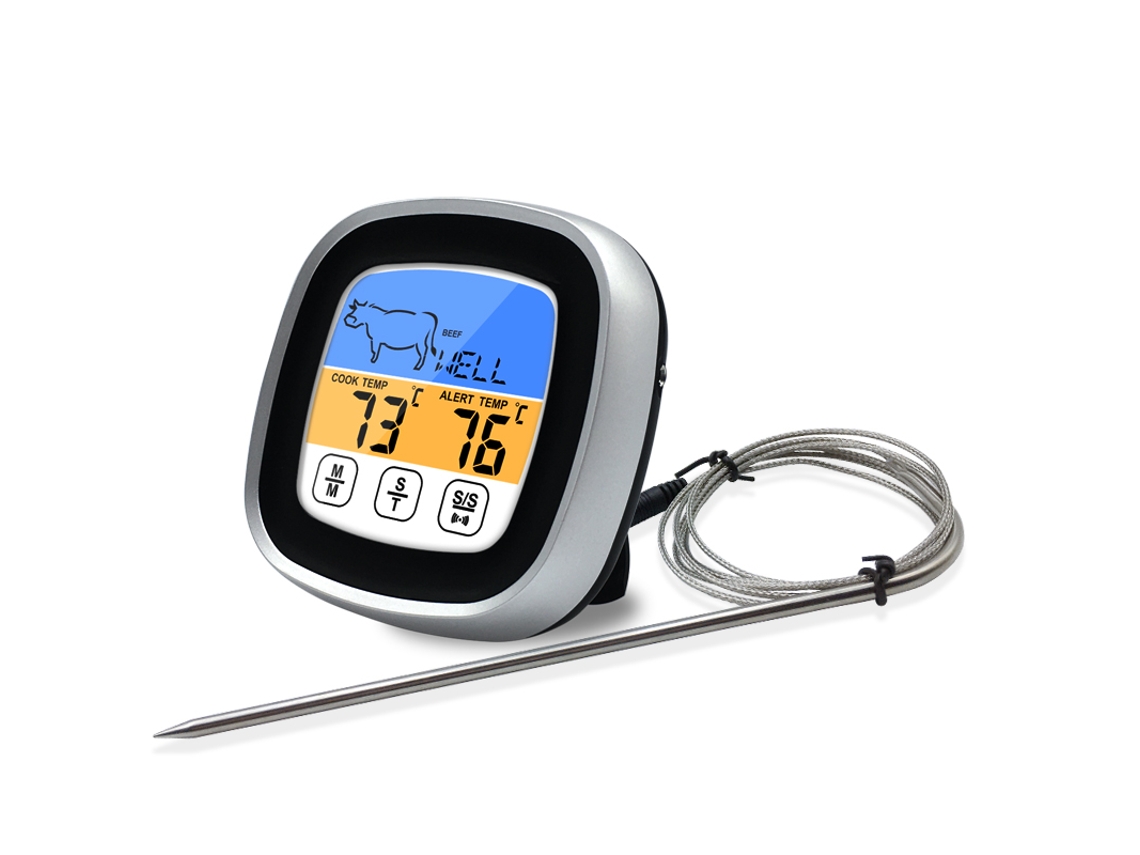 Termômetro Digital Para Carnes Na Cozinha, Com Visor Lcd Sensível Ao Toque E Temporizador Para Cozinhar.