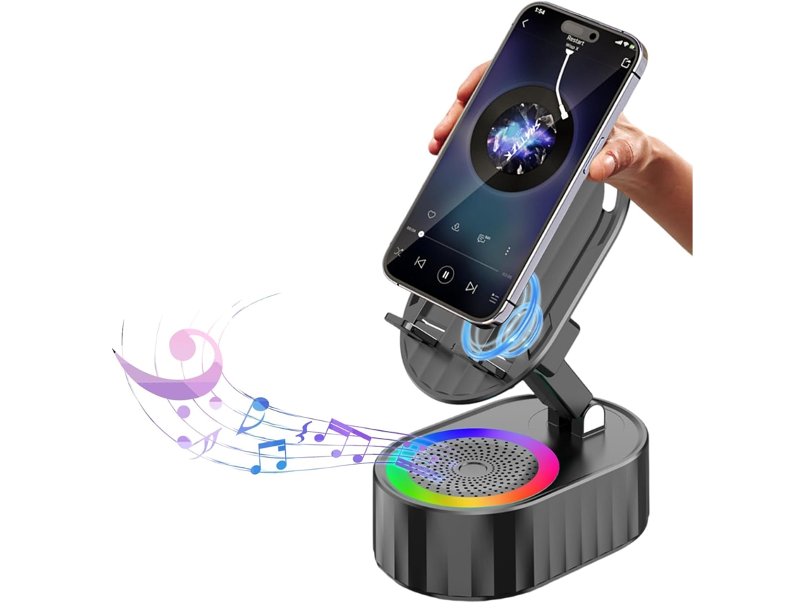 Caixa De Som Bluetooth Sem Fio Com Sensor De Som, Suporte Para Celular 5 Em 1, Carregamento De Emergência, Luz Ambiente Colorida, Tablet Dobrável Em 3