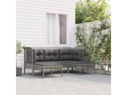 5 Pcs Conjunto Lounge De Jardim C/ Almofadões Vime Pe Cinza Dkd Home Decor