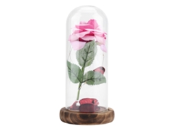 Rosa Preservada Com Luz De Led E Base De Madeira