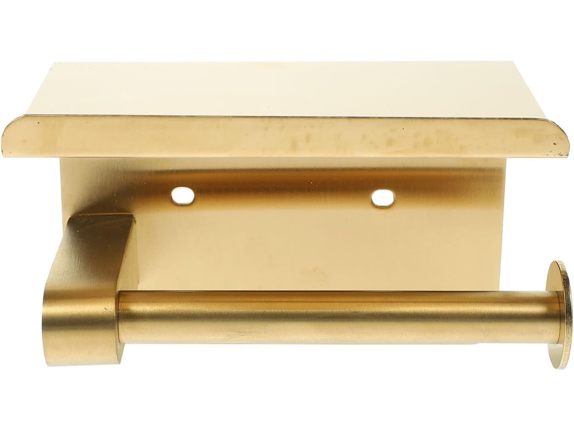 Porta Papel Higiênico Abaodam Em Aço Inoxidável Dourado, Sem Necessidade De Furar, Prateleira Superior Multiuso Para