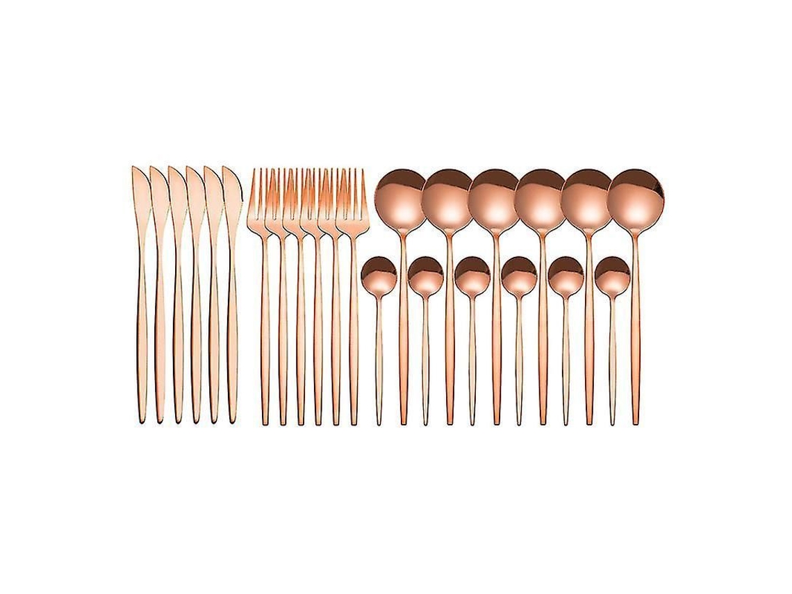 Conjunto De Jantar De Aço Inoxidável 24 Peças - Estilo Fashion, Anti-ferrugem, Ideal Para Casa, Festa E Restaurante Ouro Rosa