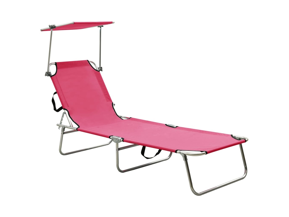 Vidaxl Espreguiçadeira Dobrável Com Toldo Aço Rosa Magento