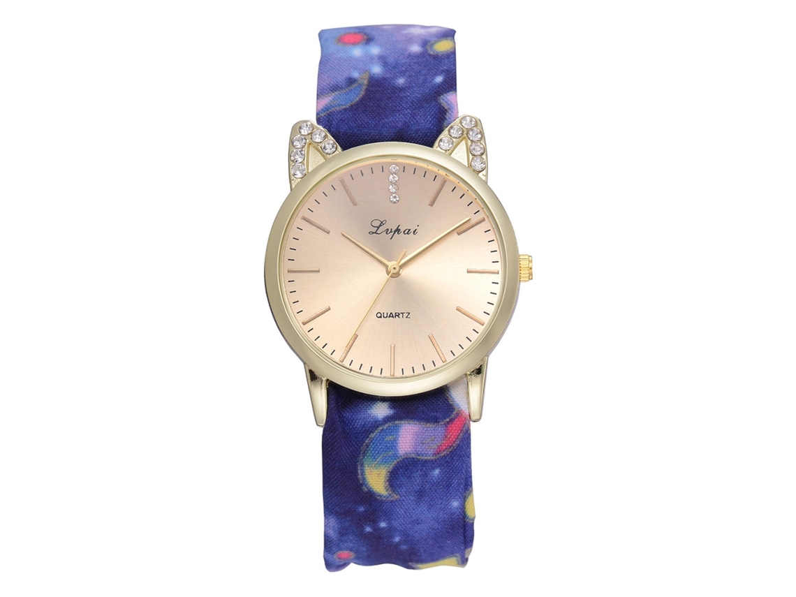 Lvpai Relógio de Pulseira Feminino de Quartzo com Pulseira de Tecido Azul Casual Elegante