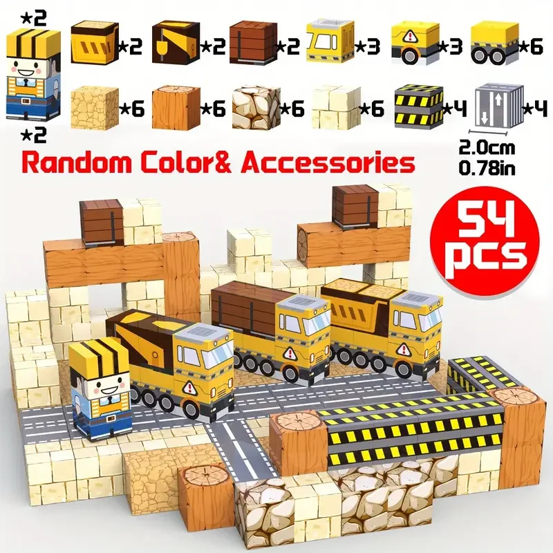 Blocos de Construção Magnéticos, 100 Peças por Pacote, Blocos de Construção Magnéticos para Montagem MDUG (54 Peças)