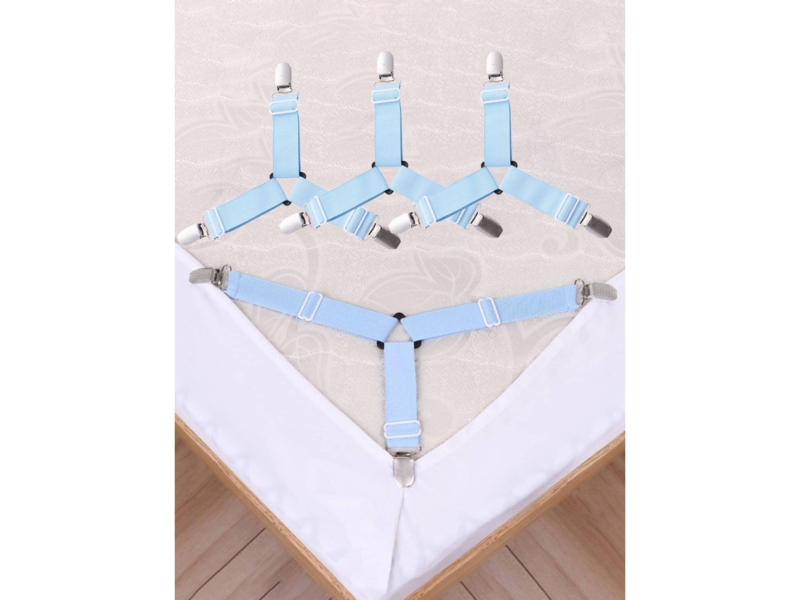 (azul) Conjunto De 4 Peças De Prendedores De Lençol Triangulares Ajustáveis, Suporte Para Lençol E Suporte Para Fronha.
