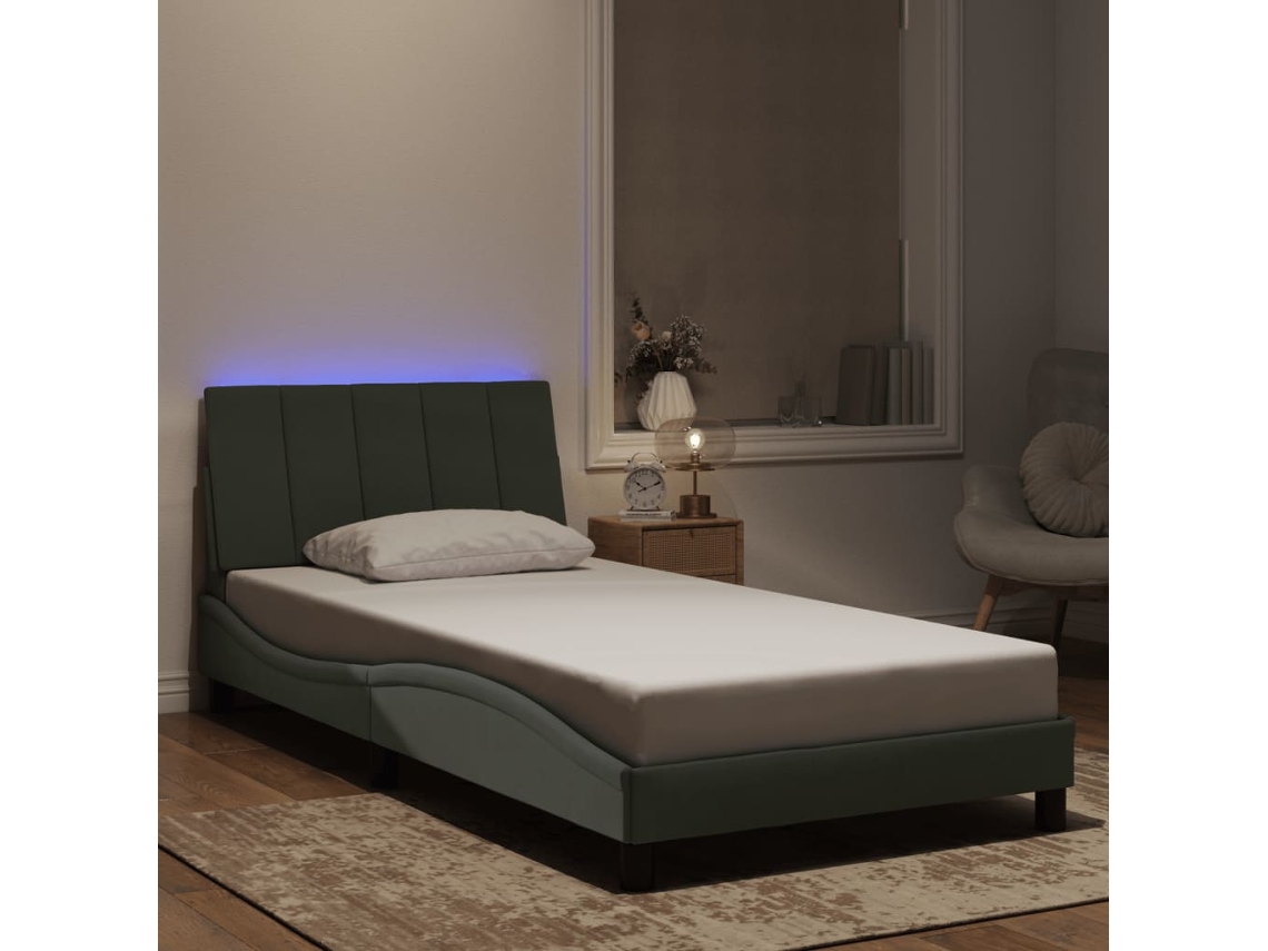 Estrutura De Cama C/ Luzes Led 100x200 Cm Veludo Cinzento-claro