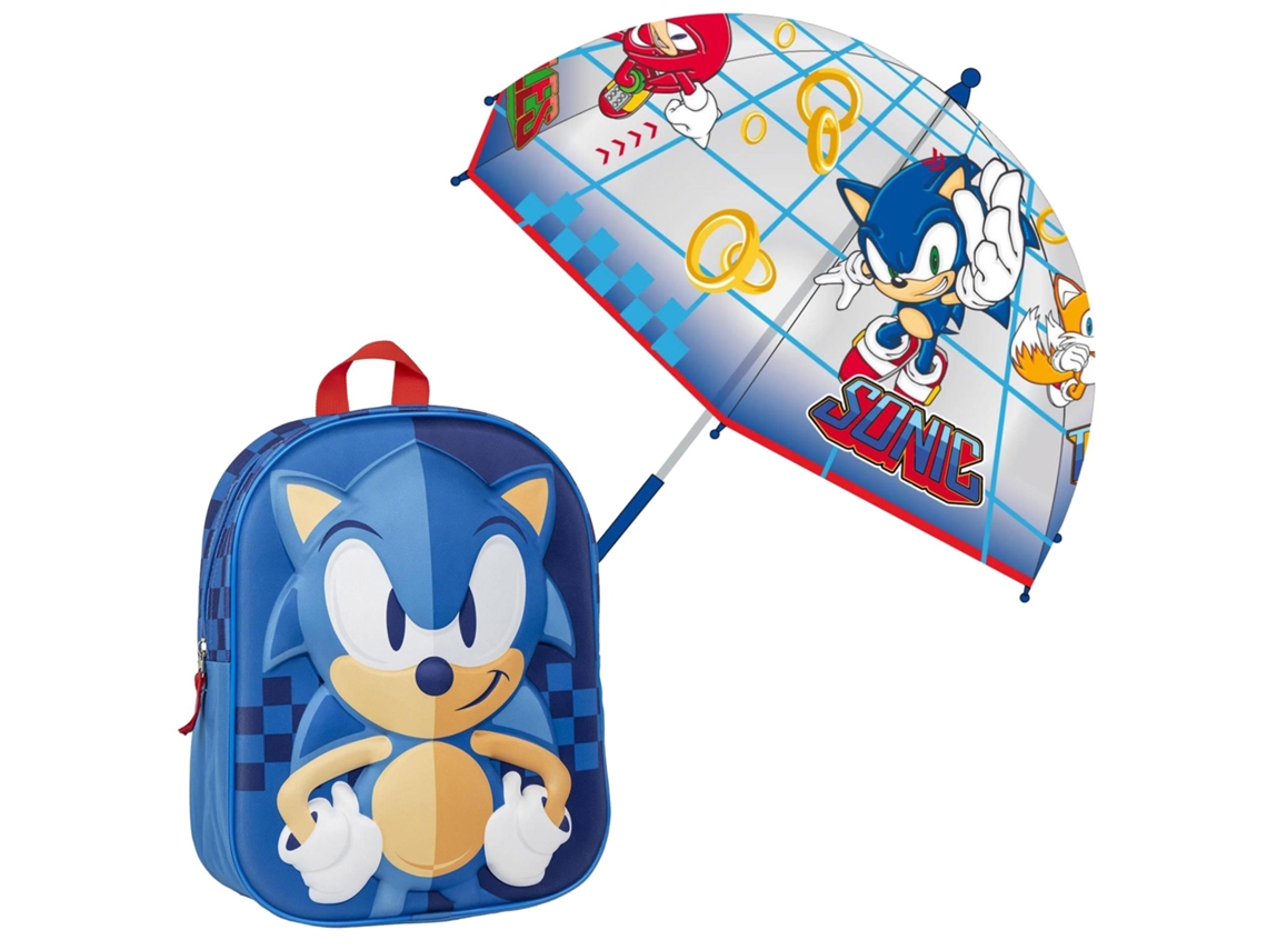 Conjunto de mochila 3D infantil Blue Sonic guarda-chuva bolha combinando LICENCIAS INFANTILES
