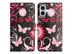 Capa Em Couro Pu Para Apple Iphone 16 Plus - Borboleta Negra