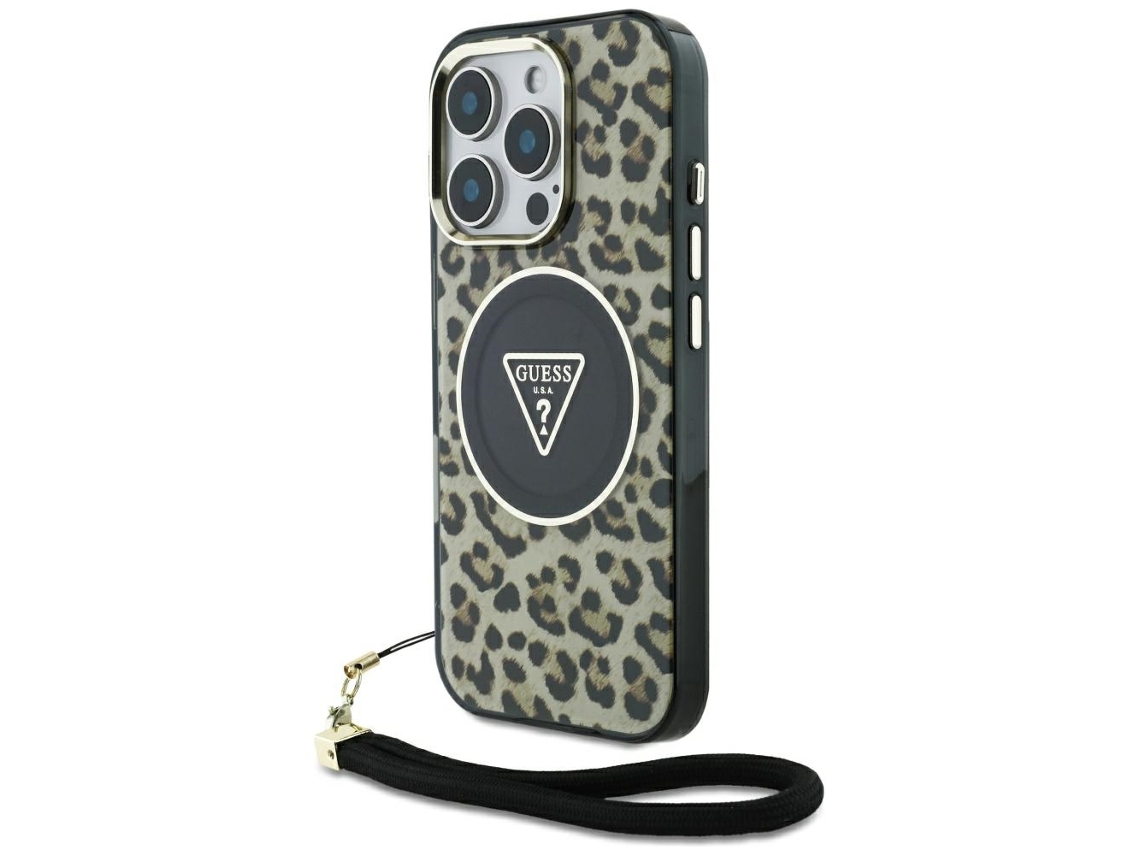 Capa De Tpu Magnética Guess Para Iphone 16 Pro Para Magsafe Triângulo De Leopardo