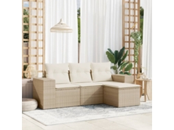 Vidaxl 4 Pcs Conjunto De Sofás Para Jardim C/ Almofadões Vime Pe Bege