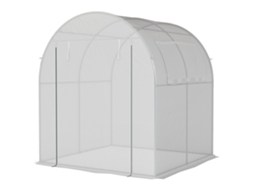 Estufa Branco Jardim 180x180x200 cm, tipo túnel pequeno, com suporte enrolável e janela de malha para cultivo de plantas e flores.