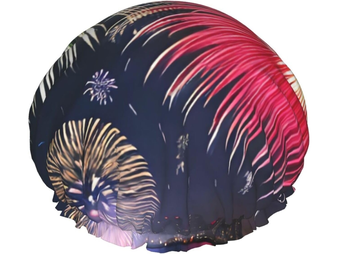 Touca De Banho Feminina Splendid Fireworks, Impermeável, Reutilizável, Com Cordão Elástico Lavável, Adequada Para
